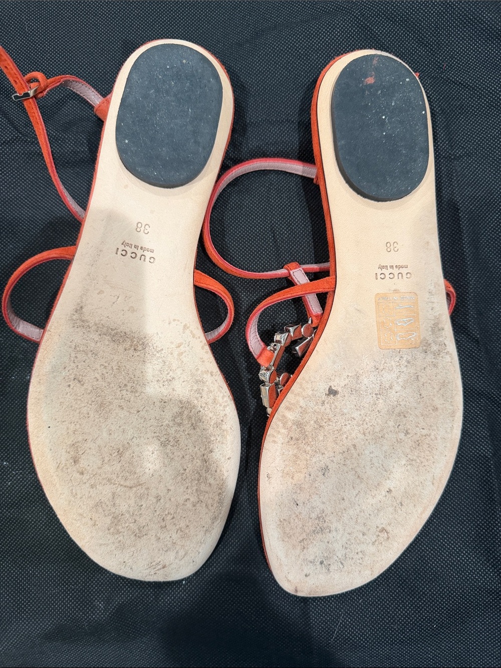 Gucci Orange Suede Strappy Sandals with Crystal Medallions - Picture 3 of 6